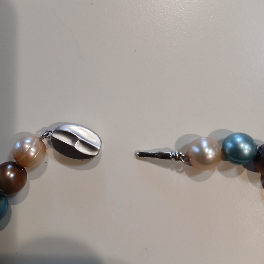 🌏🌟18" Honora Genuine Pearl Necklace 8-10mm. Teal, Taupe & Brown🌟🌏 - Picture 6 of 16